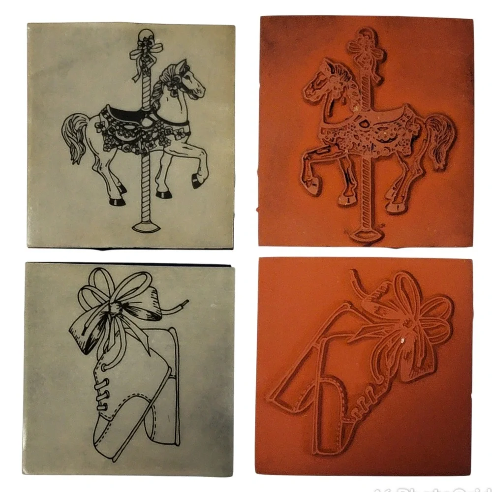 VTG Foam Rubber Stamp Lot 9 Pc Carousel Horse Wolf Lobster‎ Snake Clouds Turtle